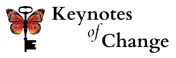 Keynotes of Change logo: key with butterfly wings